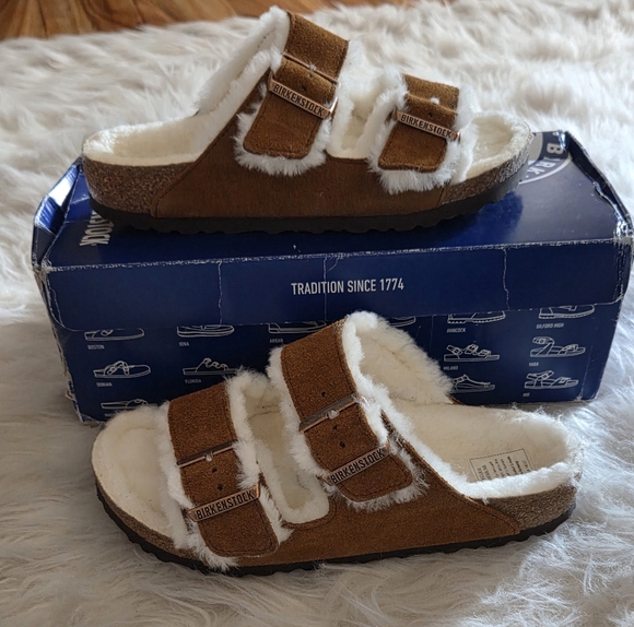 BIRKENSTOCK ARIZONA SHEARLING BROWN SANDAL SZ EU 37 - Picture 1 of 6